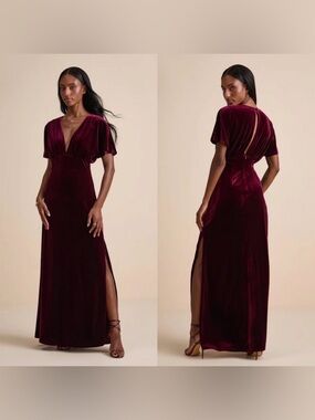 Lulus Mystical Charm Burgundy Velvet Flutter Sleeve Maxi Dress Burgundy NWT Larg